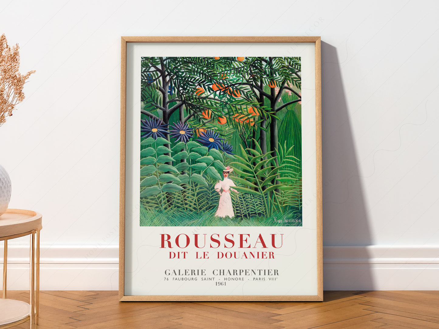 Henri Rousseau art print as wall decor in a minimalist home office