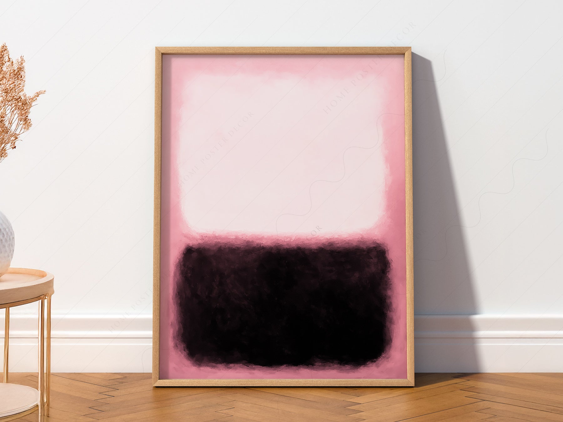 Mark Rothko Pink and Black Untitled print styled in a mid-century modern dining room