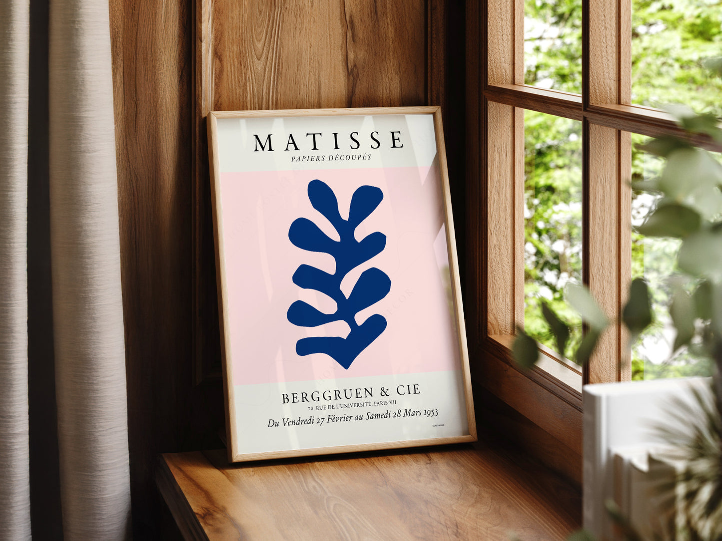Henri Matisse, The Cut-outs Serie, Exhibition poster, Pink background and navy blue leaf