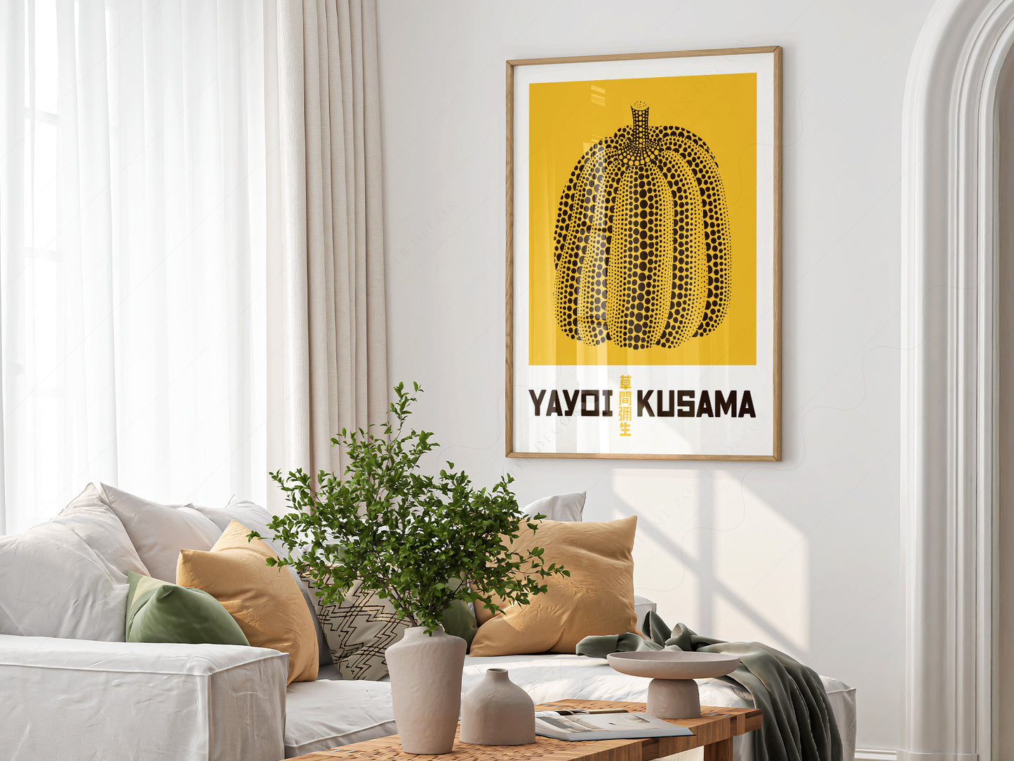 Multiple size options for Yayoi Kusama Yellow Pumpkin wall art print display