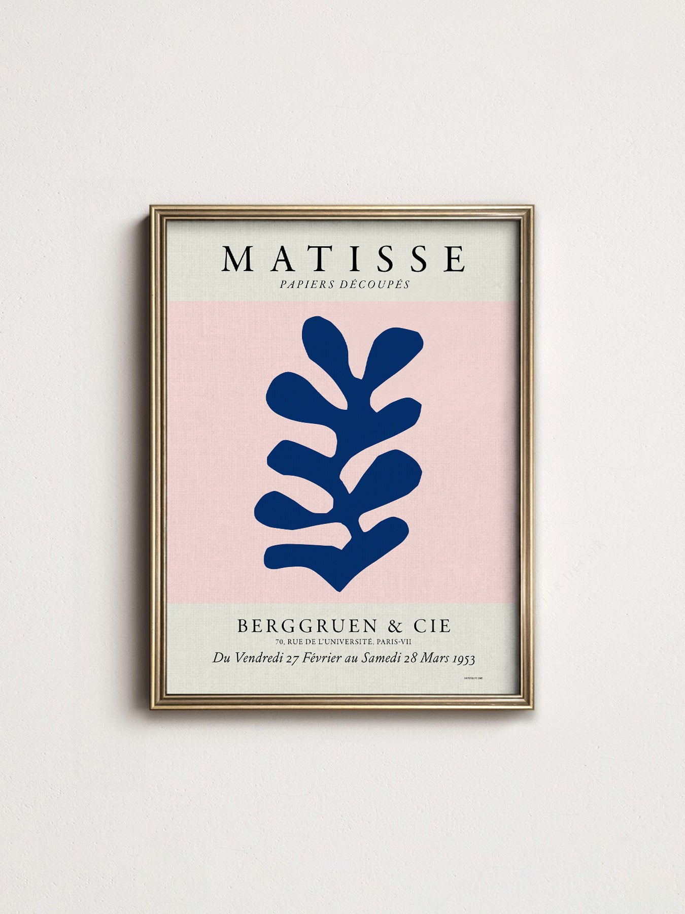 Henri Matisse, The Cut-outs Serie, Exhibition poster, Pink background and navy blue leaf