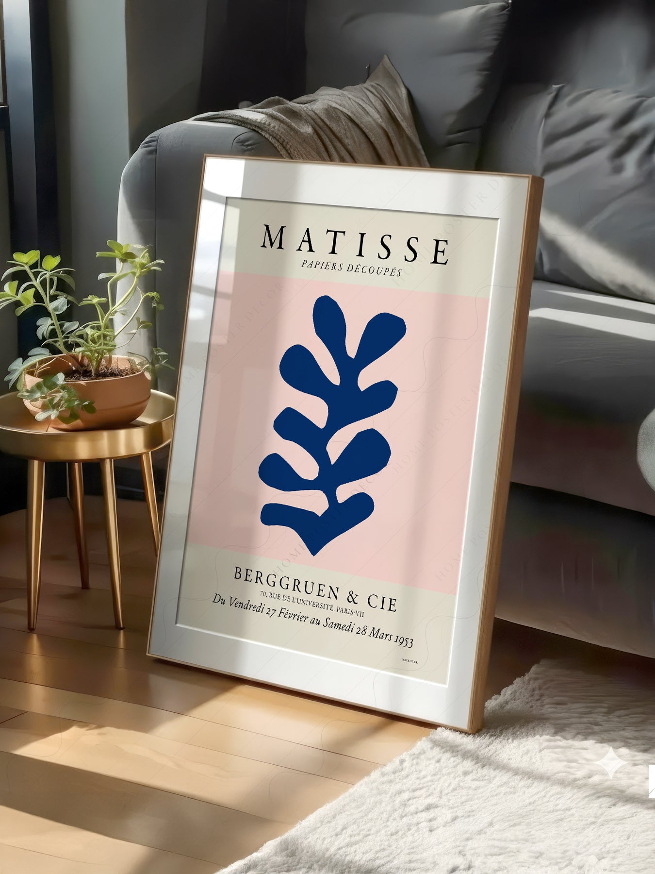 Henri Matisse, The Cut-outs Serie, Exhibition poster, Pink background and navy blue leaf
