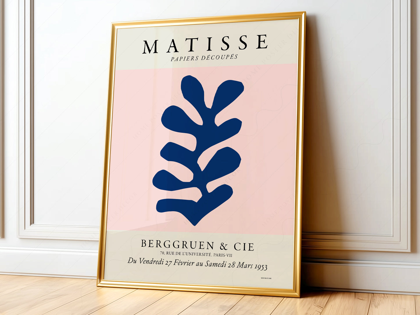 Henri Matisse, The Cut-outs Serie, Exhibition poster, Pink background and navy blue leaf
