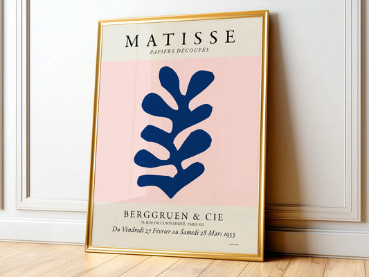 Henri Matisse, The Cut-outs Serie, Exhibition poster, Pink background and navy blue leaf