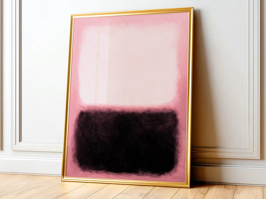 Mark Rothko untitled abstract art print featuring soft pink tones with a deep black rectangular form.
