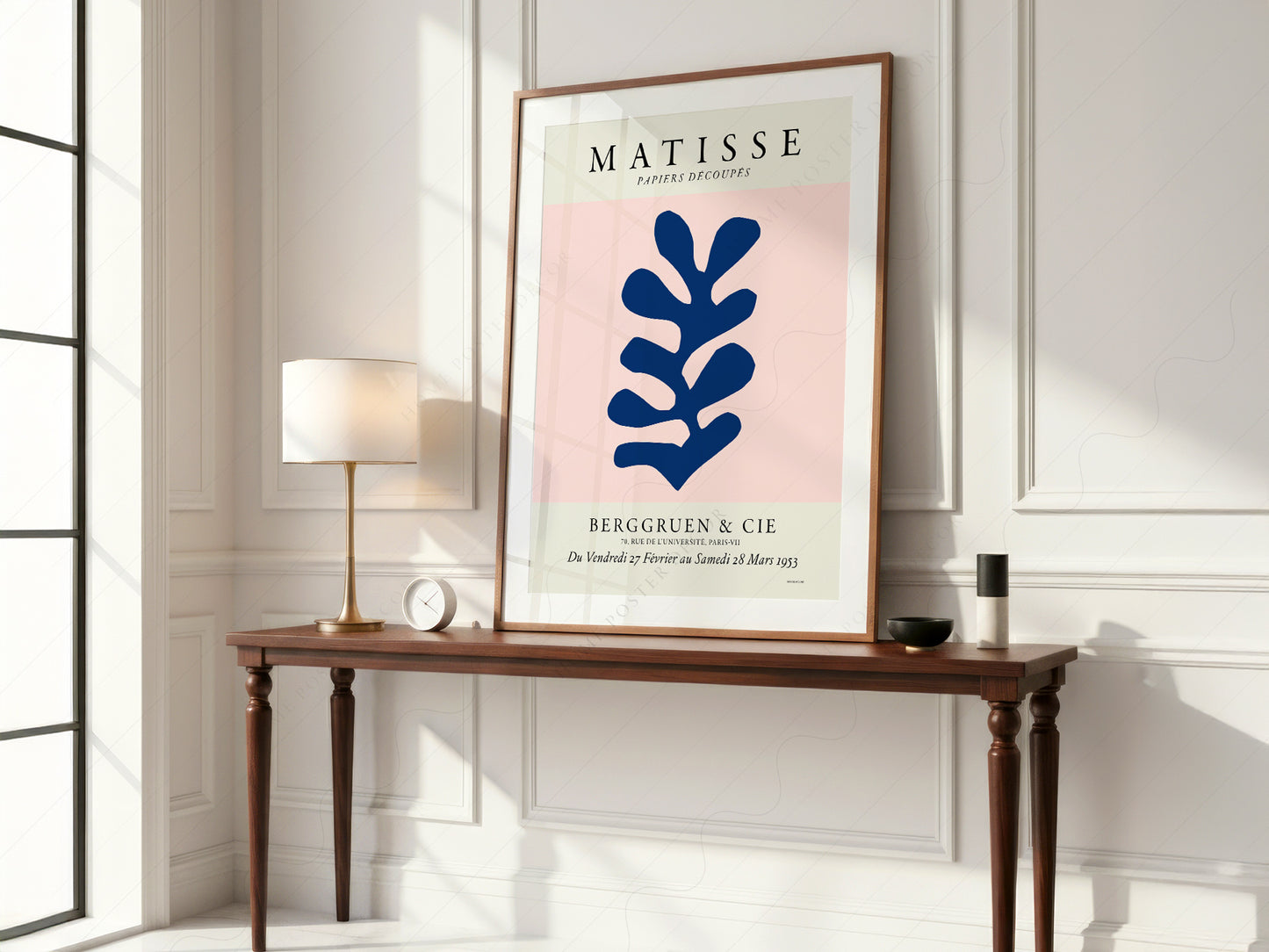 Henri Matisse, The Cut-outs Serie, Exhibition poster, Pink background and navy blue leaf