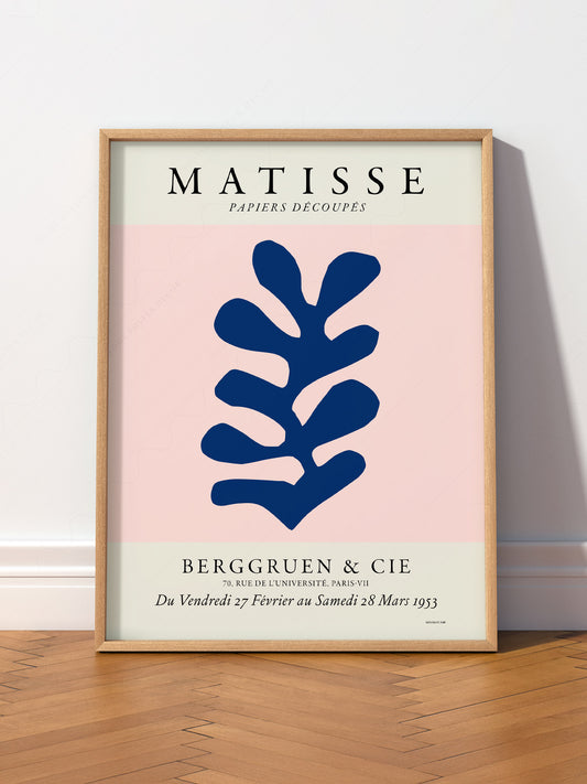 Henri Matisse, The Cut-outs Serie, Exhibition poster, Pink background and navy blue leaf