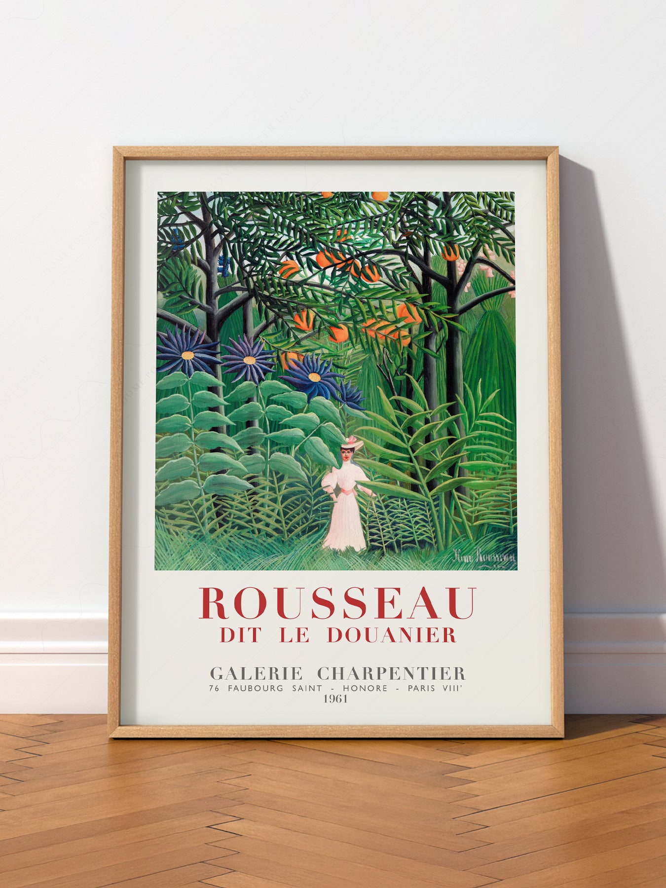 Henri Rousseau Woman Walking in an wall art print displayed in a bright modern living room