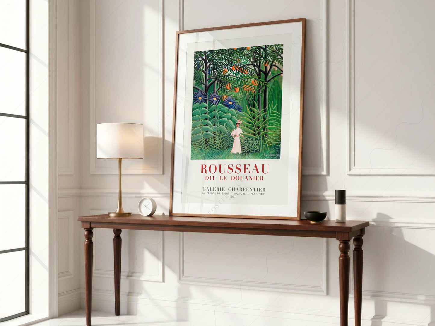 Henri Rousseau art print styled in a Scandinavian bedroom