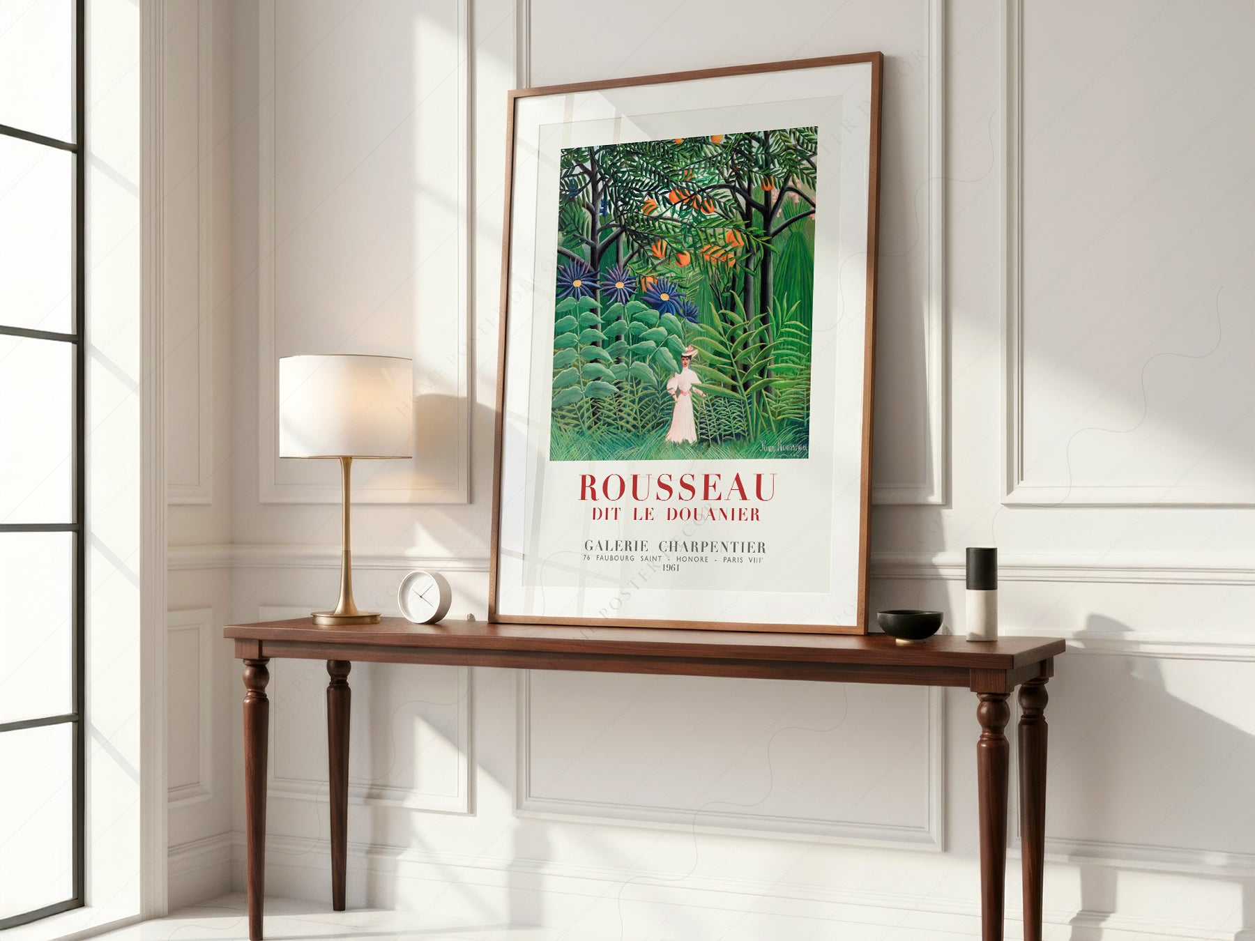 Henri Rousseau art print styled in a Scandinavian bedroom