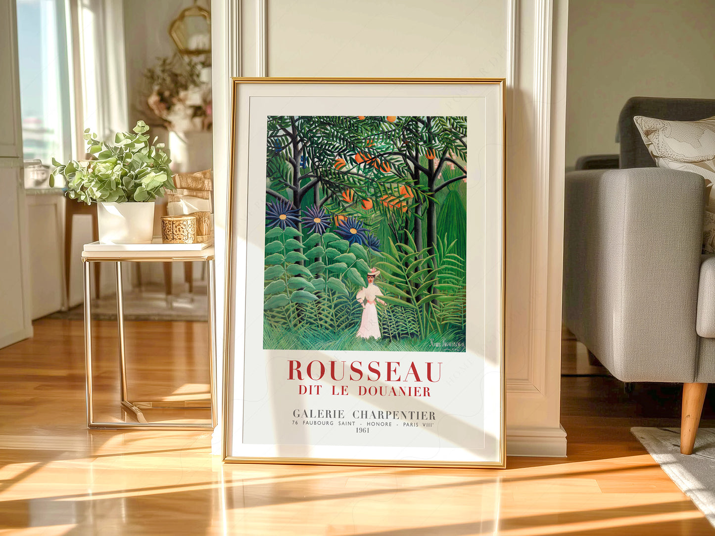 Gallery wall featuring Henri Rousseau Woman Walking in an fine art print