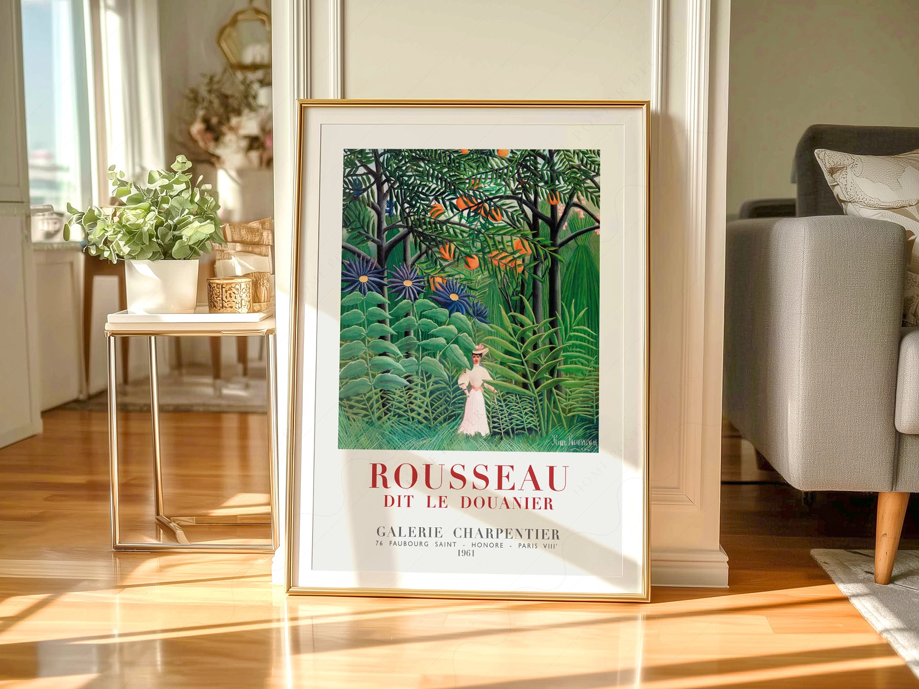 Gallery wall featuring Henri Rousseau Woman Walking in an fine art print