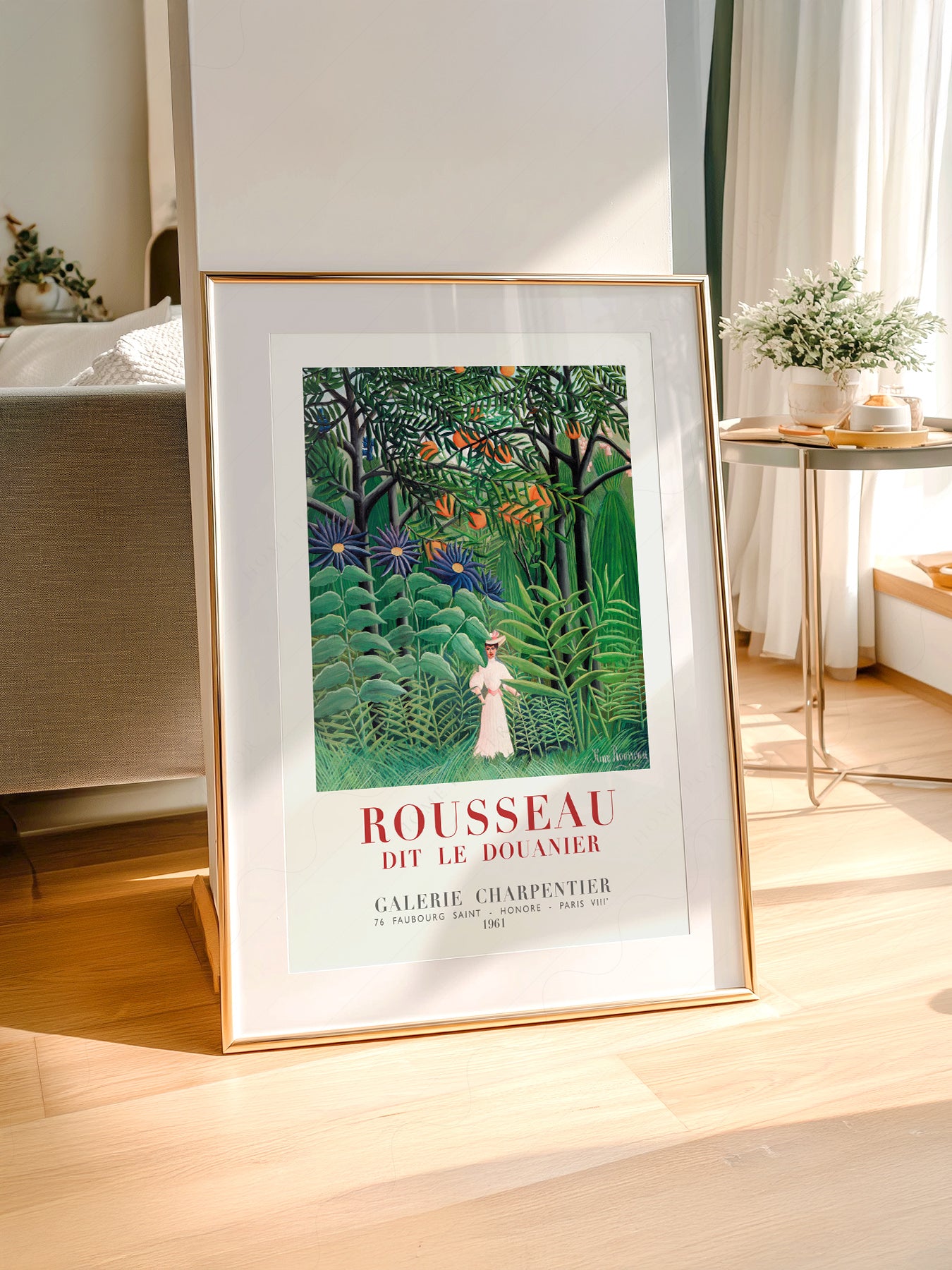 Henri Rousseau art print styled in a Scandinavian bedroom