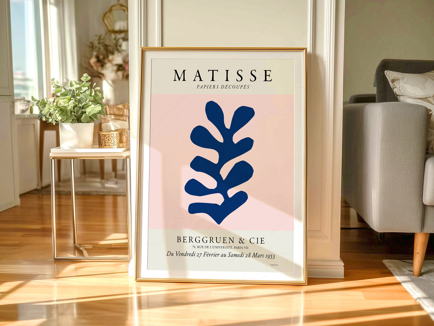 Henri Matisse, The Cut-outs Serie, Exhibition poster, Pink background and navy blue leaf