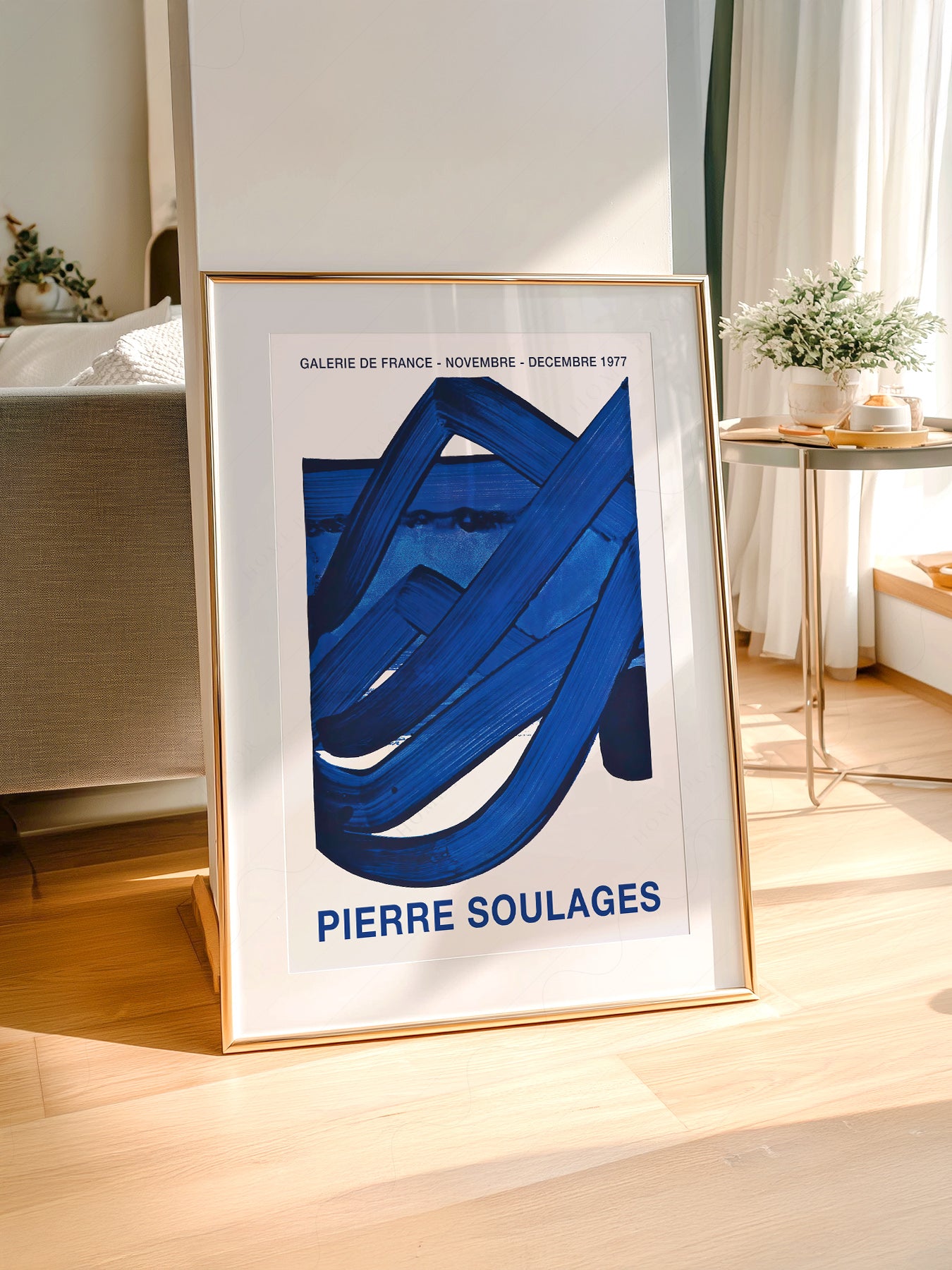 Pierre Soulages Galerie de France 1977 styled in a Scandinavian bedroom