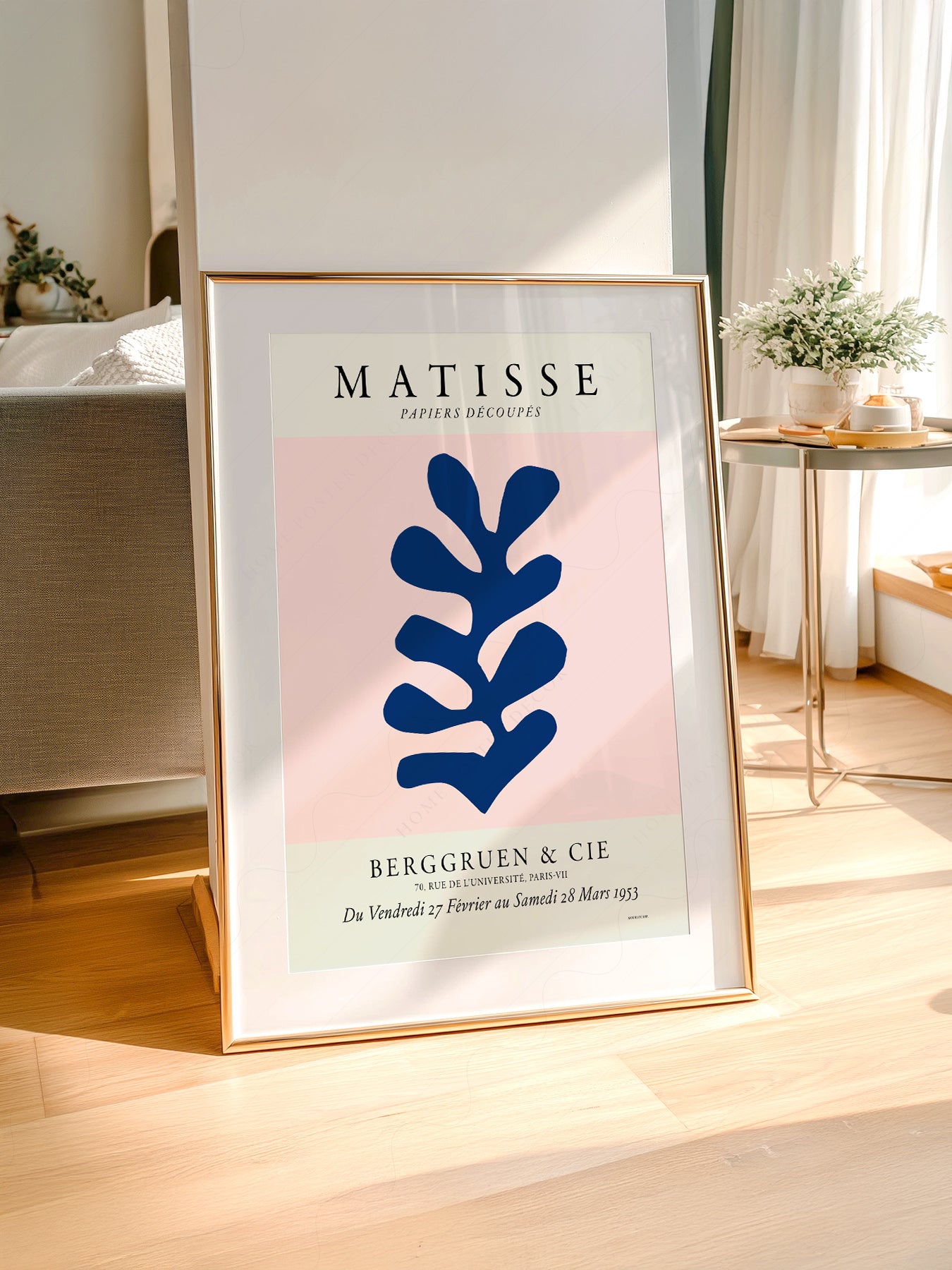 Henri Matisse, The Cut-outs Serie, Exhibition poster, Pink background and navy blue leaf