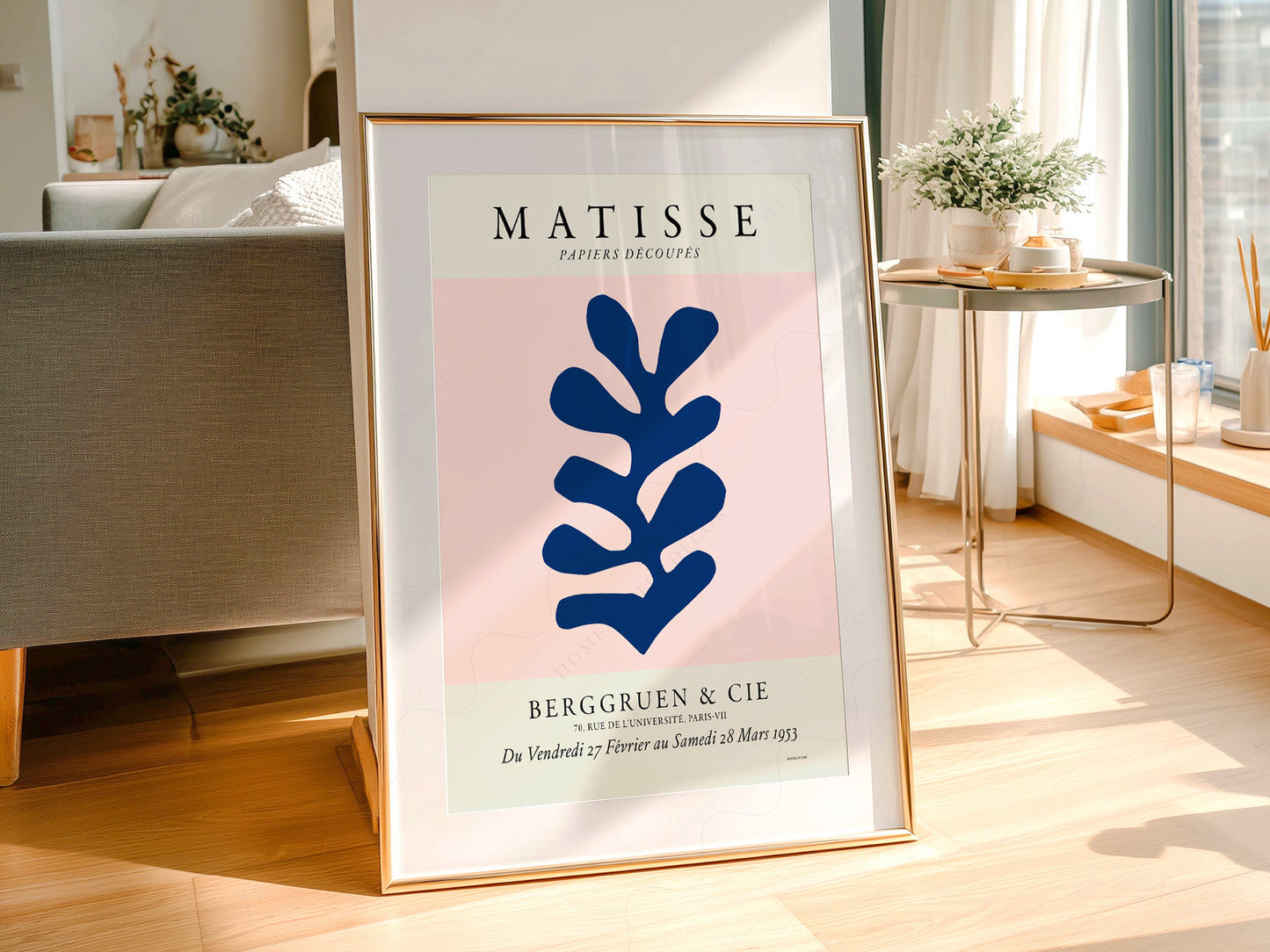 Henri Matisse, The Cut-outs Serie, Exhibition poster, Pink background and navy blue leaf