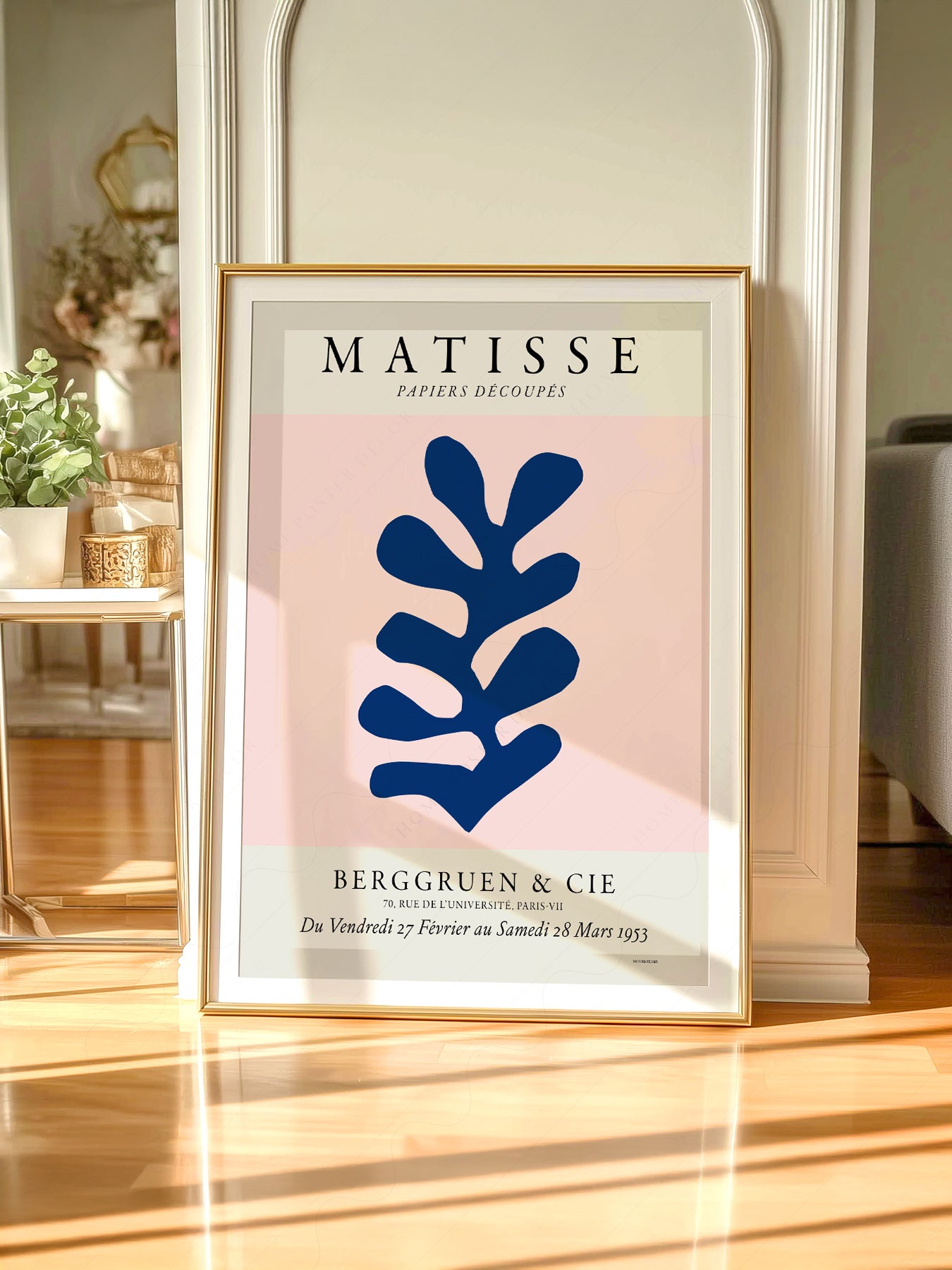Henri Matisse, The Cut-outs Serie, Exhibition poster, Pink background and navy blue leaf