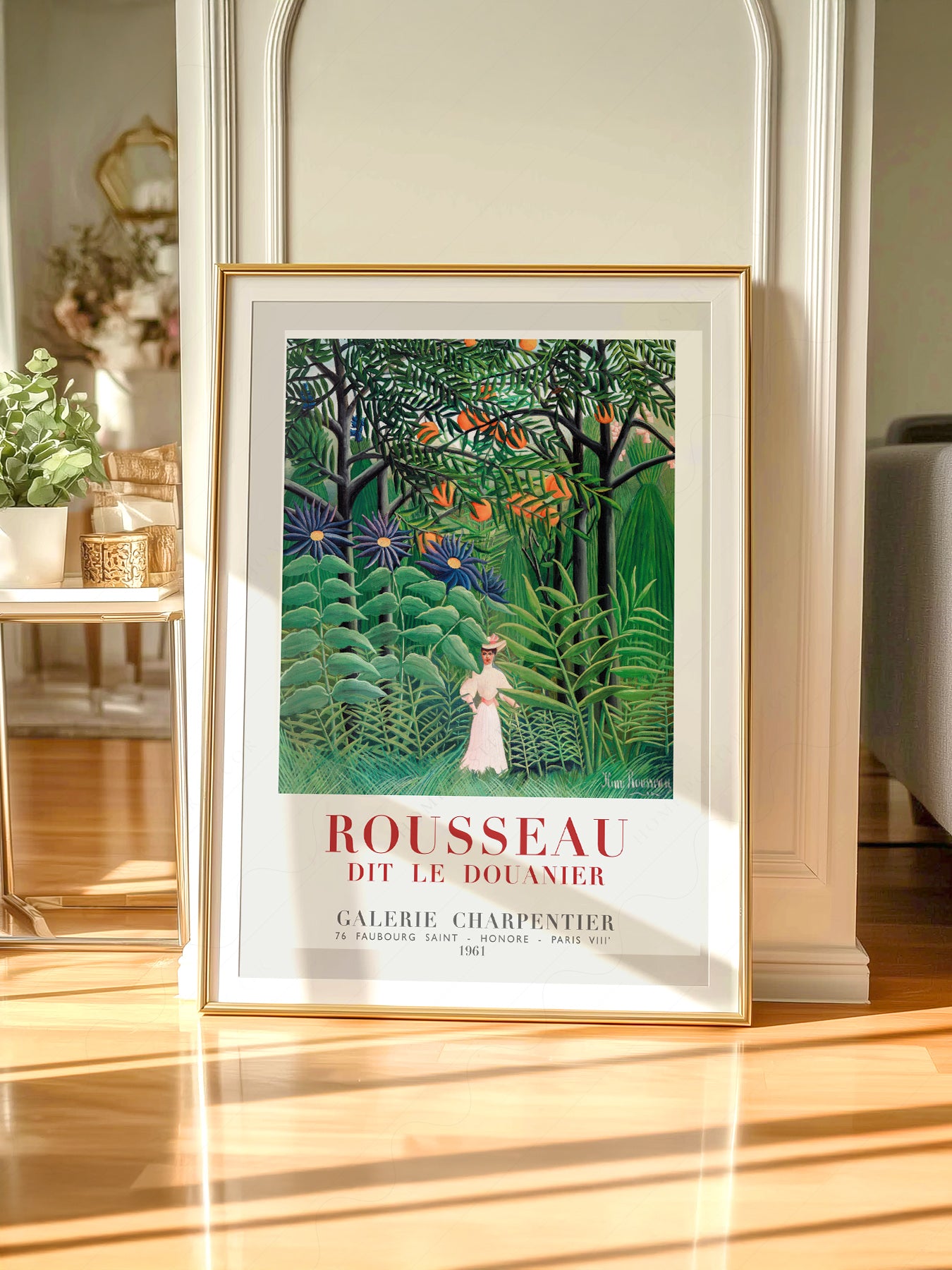 Gallery wall featuring Henri Rousseau Woman Walking in an fine art print