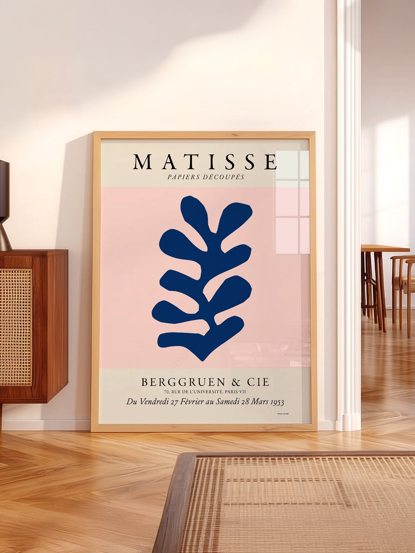 Henri Matisse, The Cut-outs Serie, Exhibition poster, Pink background and navy blue leaf