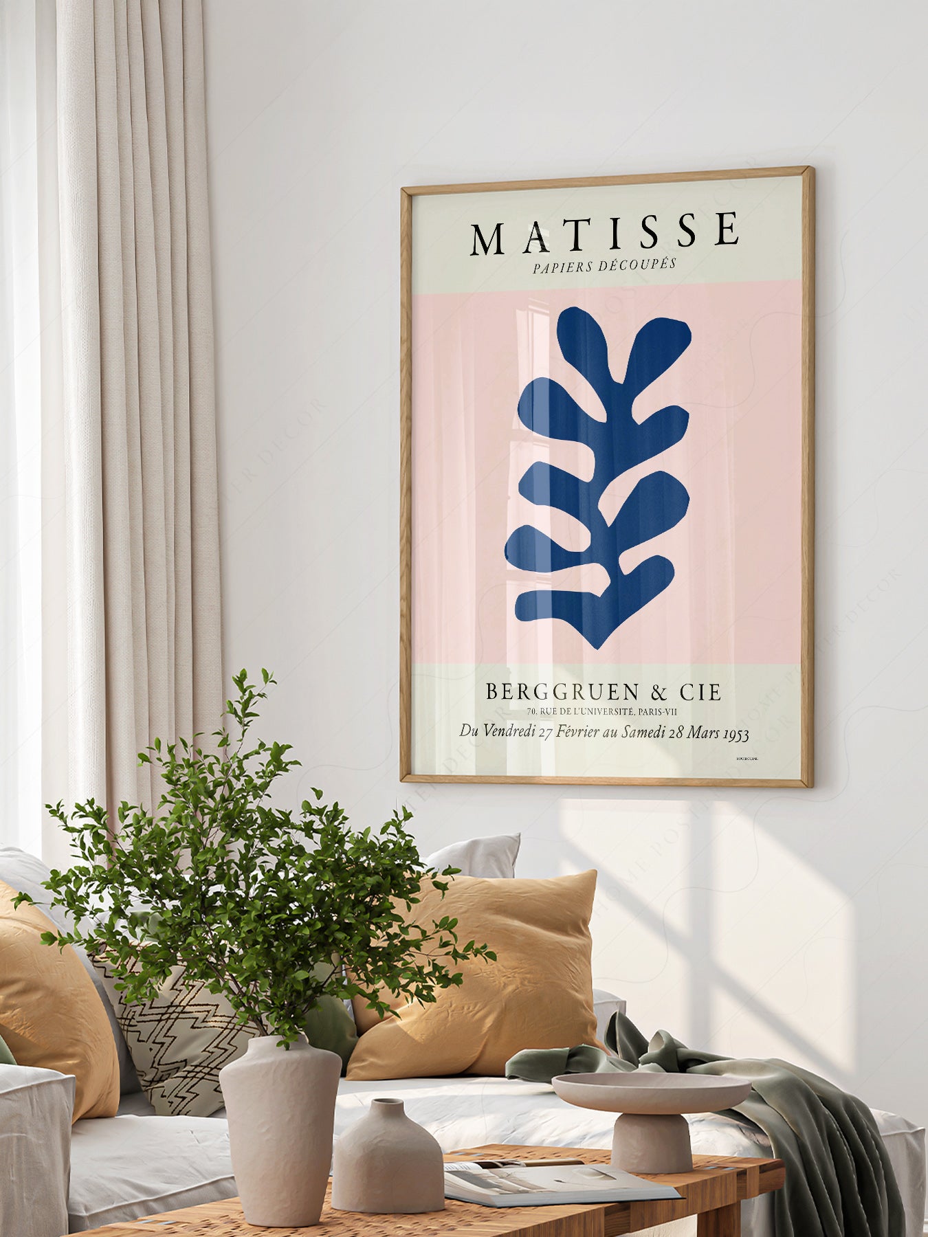 Henri Matisse, The Cut-outs Serie, Exhibition poster, Pink background and navy blue leaf