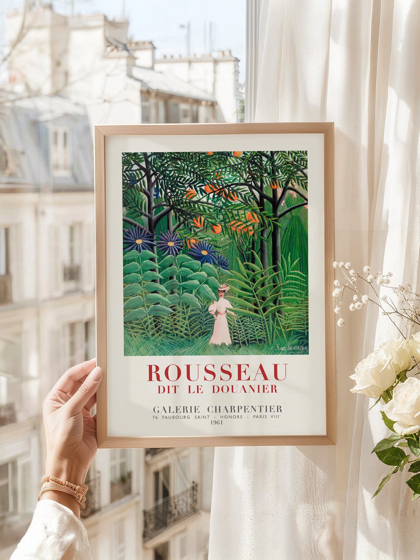 Henri Rousseau art print as wall decor in a minimalist home office