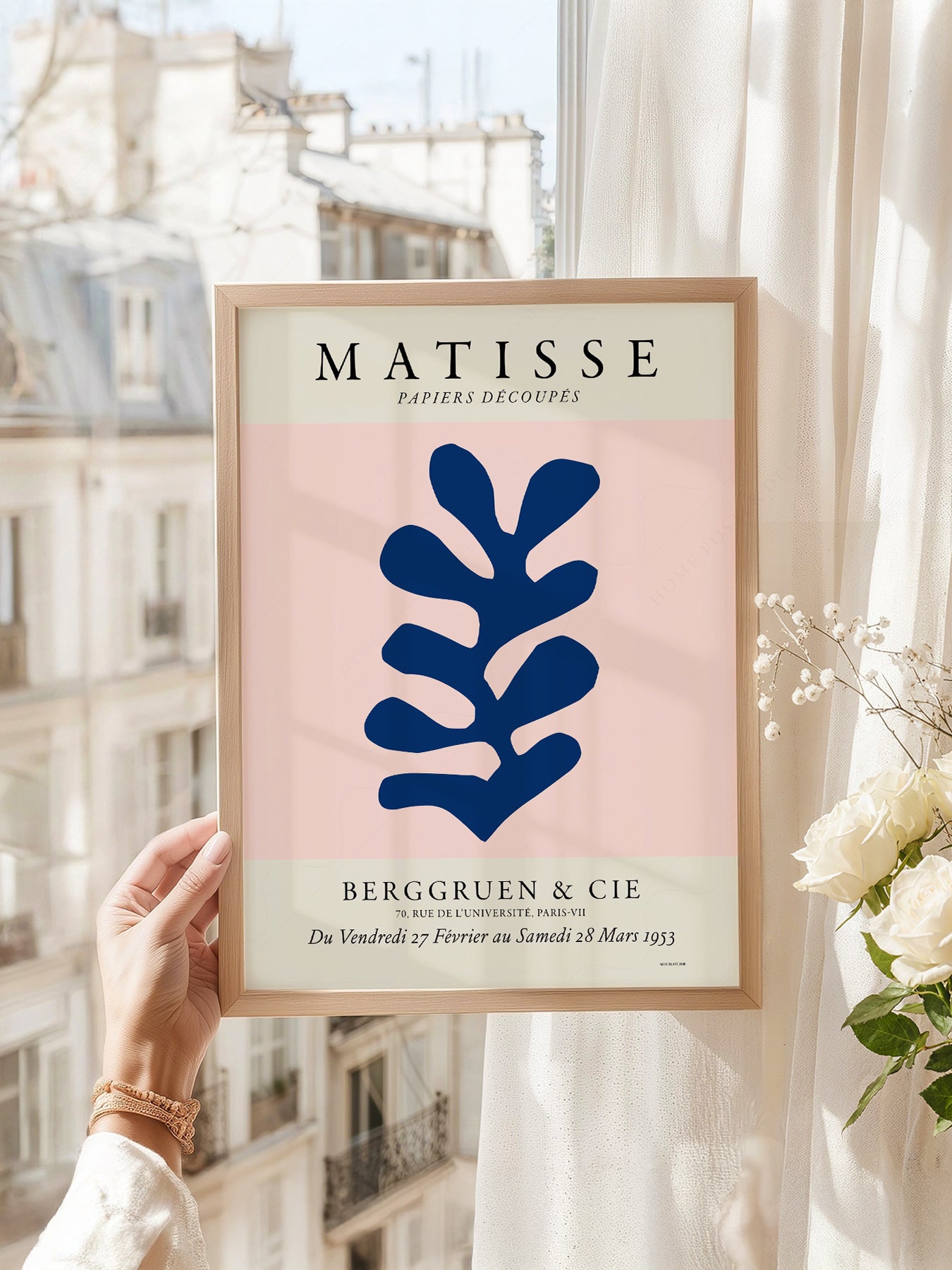 Henri Matisse, The Cut-outs Serie, Exhibition poster, Pink background and navy blue leaf