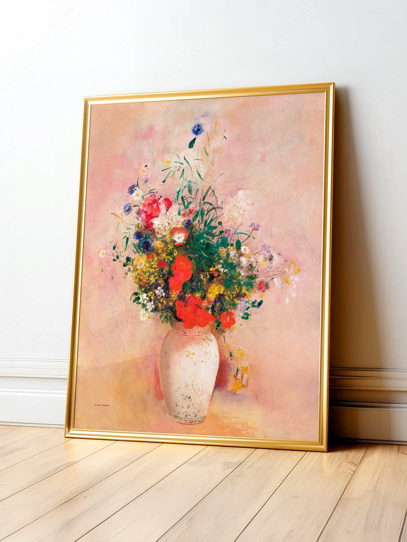 Odilon Redon Flowers in Vase art print featuring a colorful bouquet in soft peachy tones.