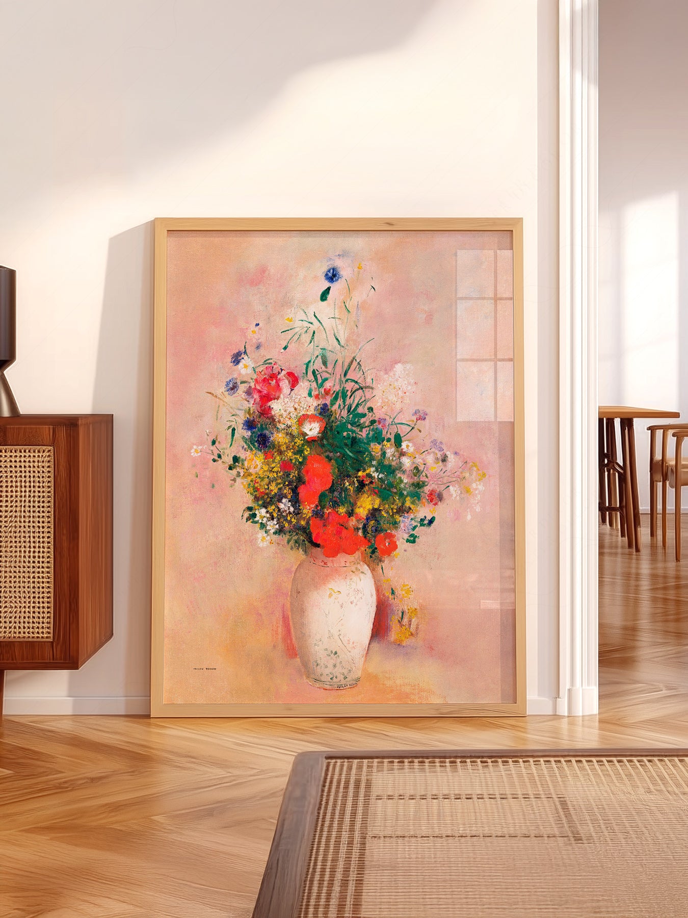 Odilon Redon Flowers in Vase wall art in a cozy home study or reading room