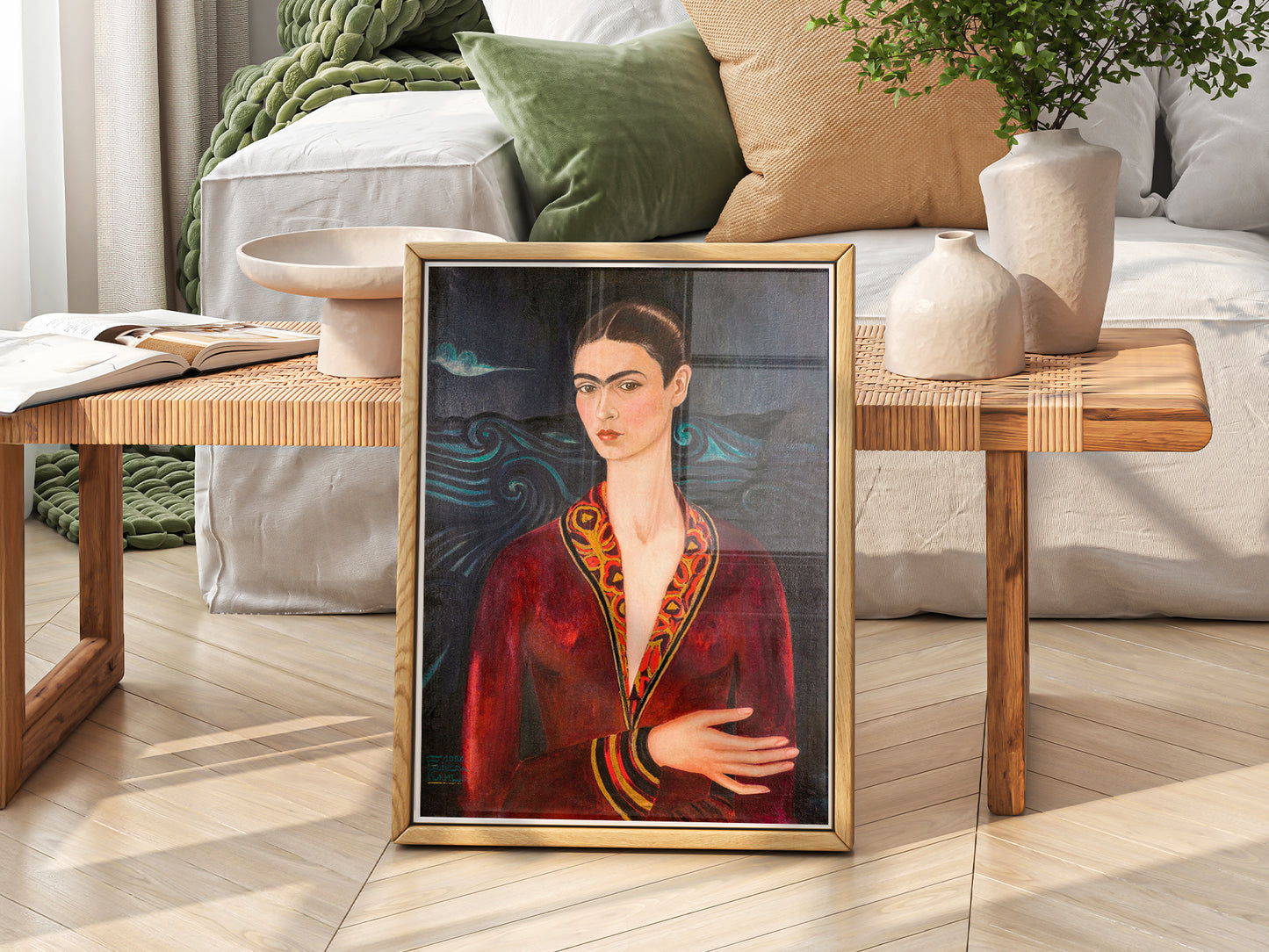 Frida Kahlo Self-Portrait in Velvet Dress Art Print – Mexican Art Poster