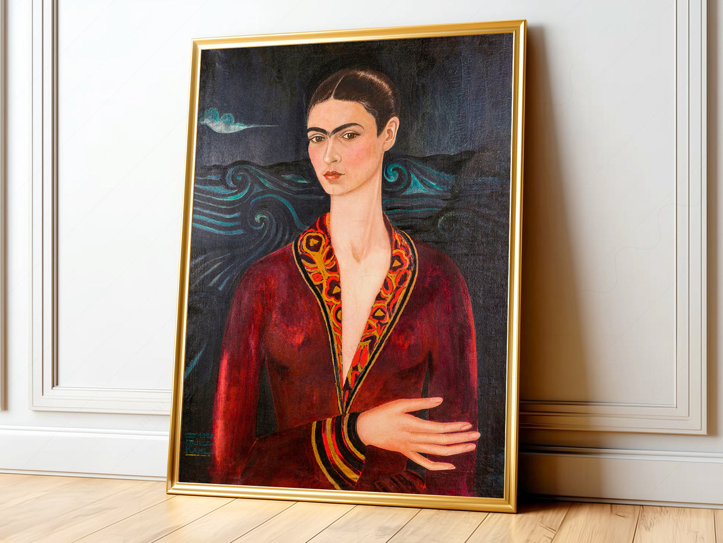Frida Kahlo Self-Portrait in Velvet Dress Art Print – Mexican Art Poster