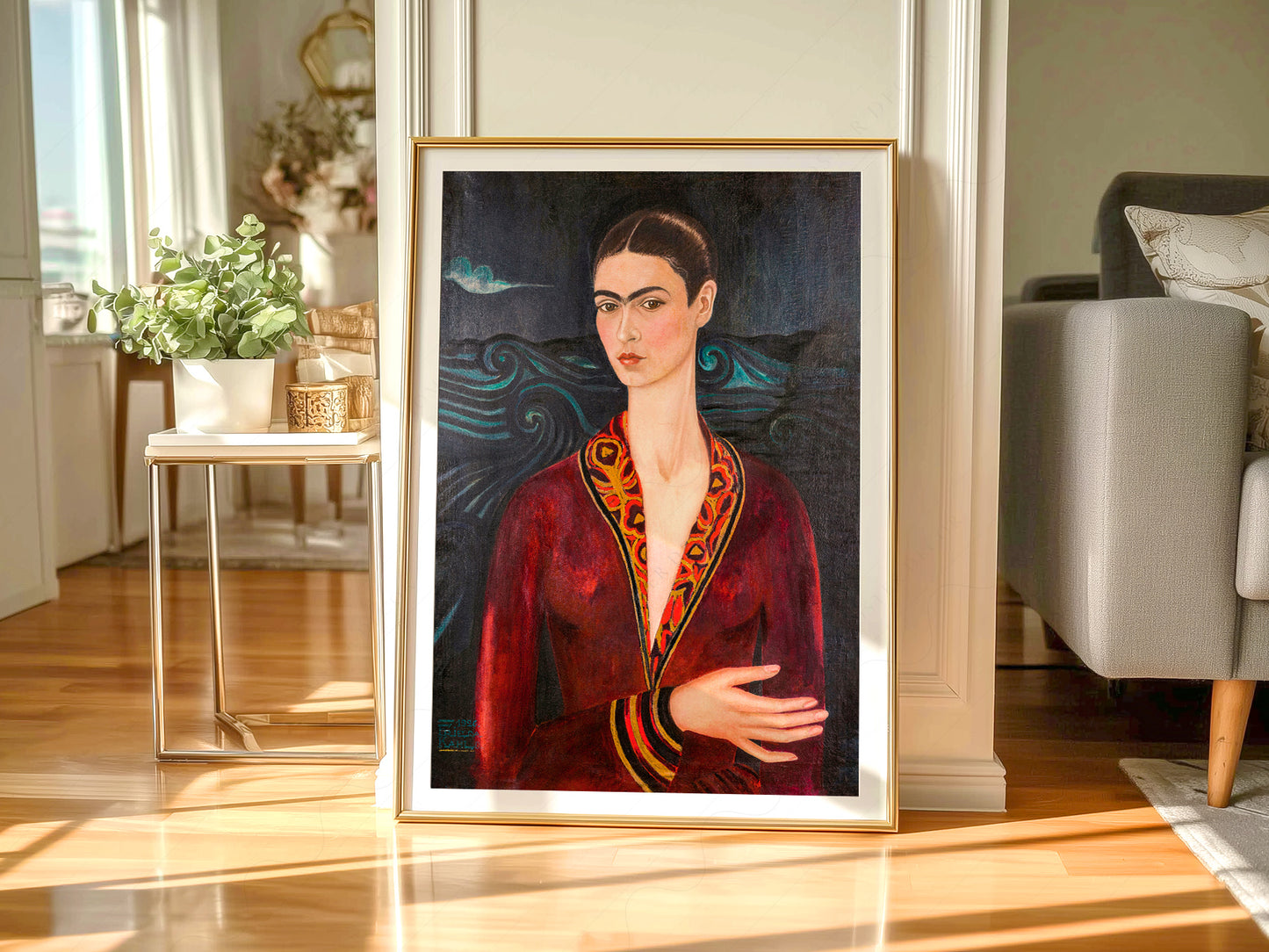 Frida Kahlo Self-Portrait in Velvet Dress Art Print – Mexican Art Poster