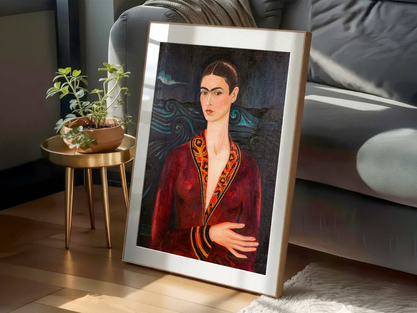 Frida Kahlo Self-Portrait in Velvet Dress Art Print – Mexican Art Poster