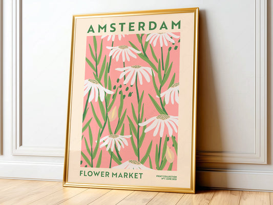Flower Market Amsterdam, Famous City Poster, Gift Idea, Floral Wall Art