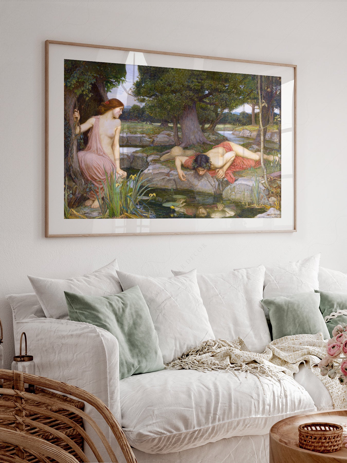John William Waterhouse Echo and styled in a Scandinavian bedroom