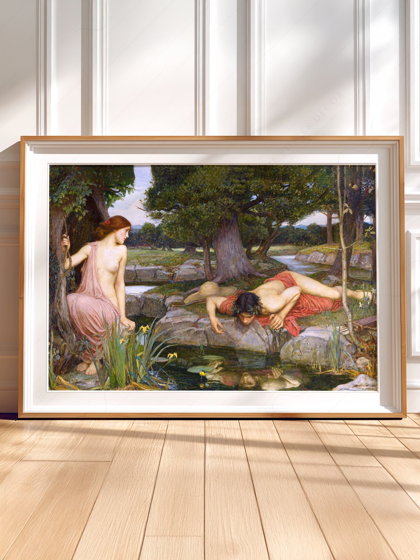 John William Waterhouse Echo and wall art in a cozy home study or reading room