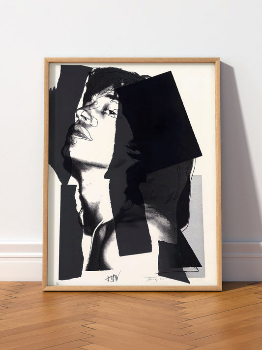 Andy Warhol Mick Jagger Portrait wall art print displayed in a bright modern living room
