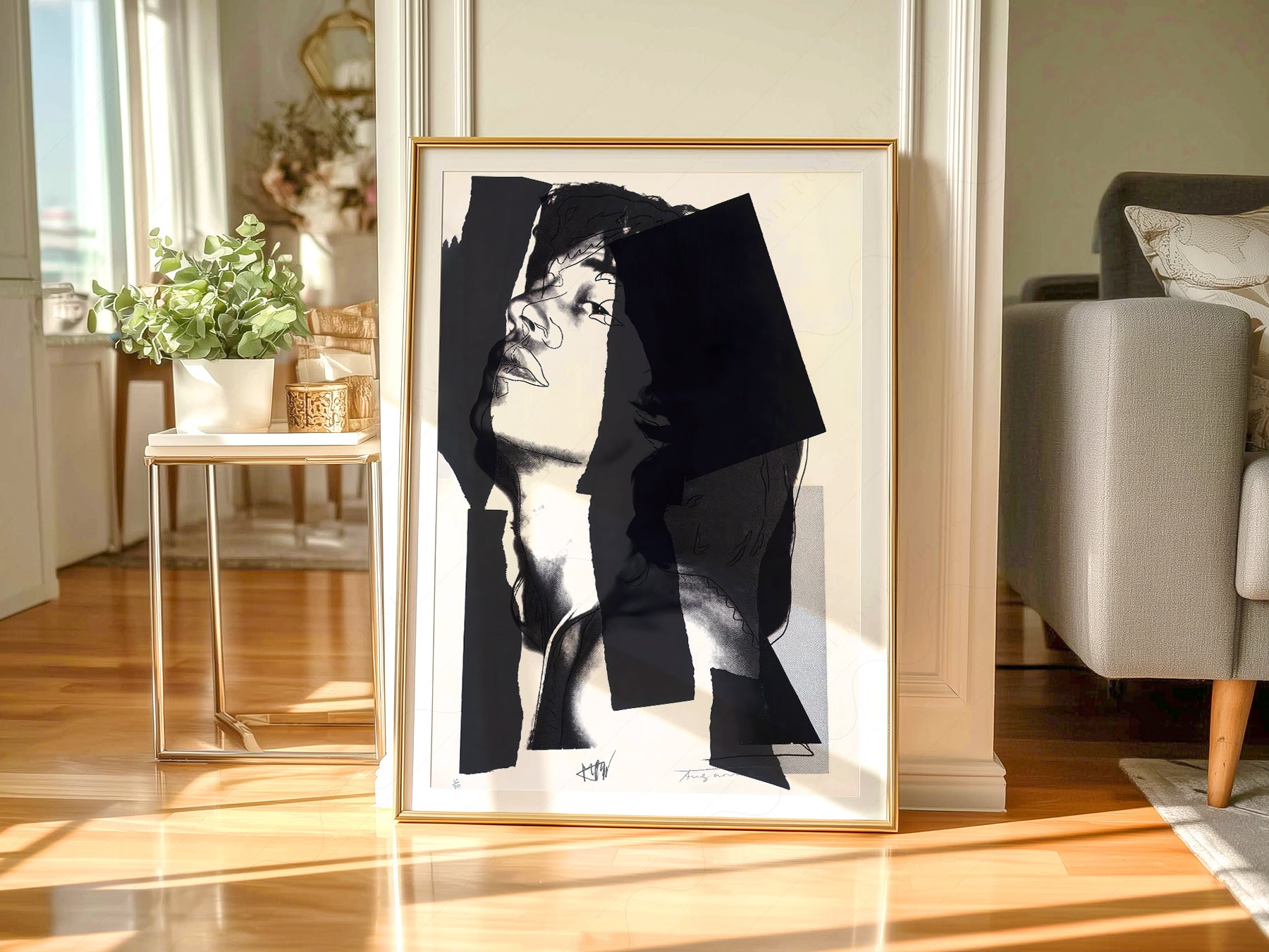 Andy Warhol wall art in a cozy home study or reading room