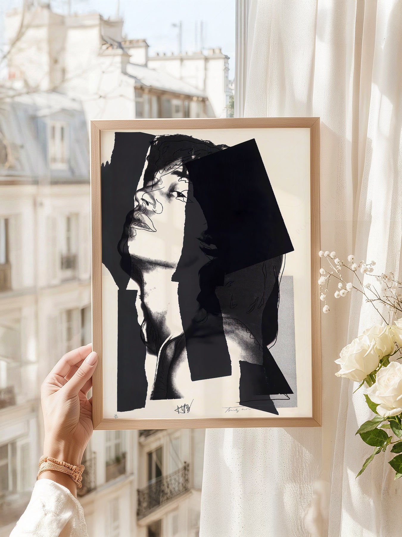 Andy Warhol art print as wall decor in a minimalist home office