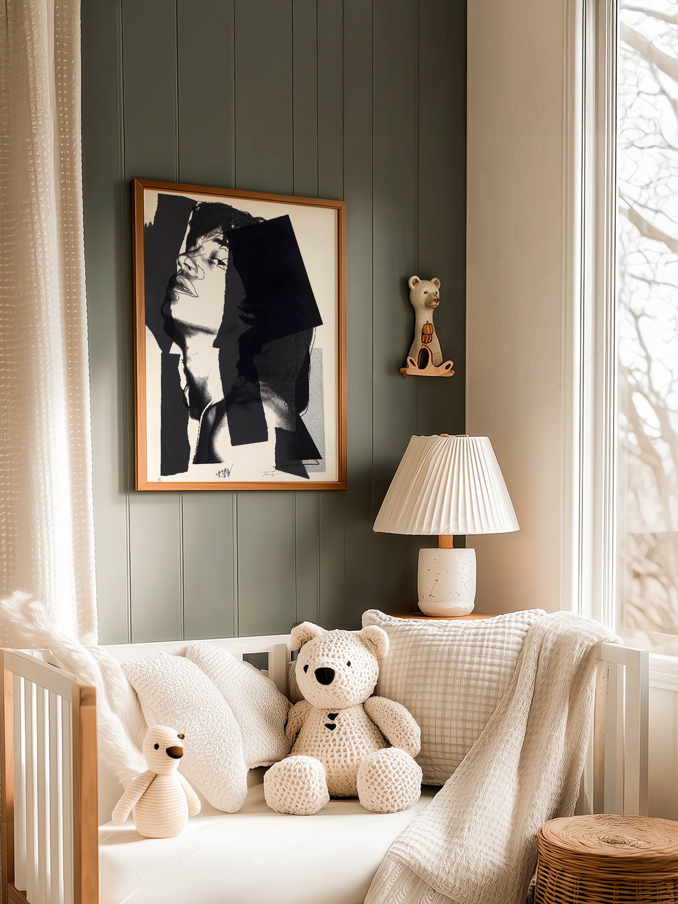 Andy Warhol Mick Jagger Portrait in a light-filled Japandi-inspired living space