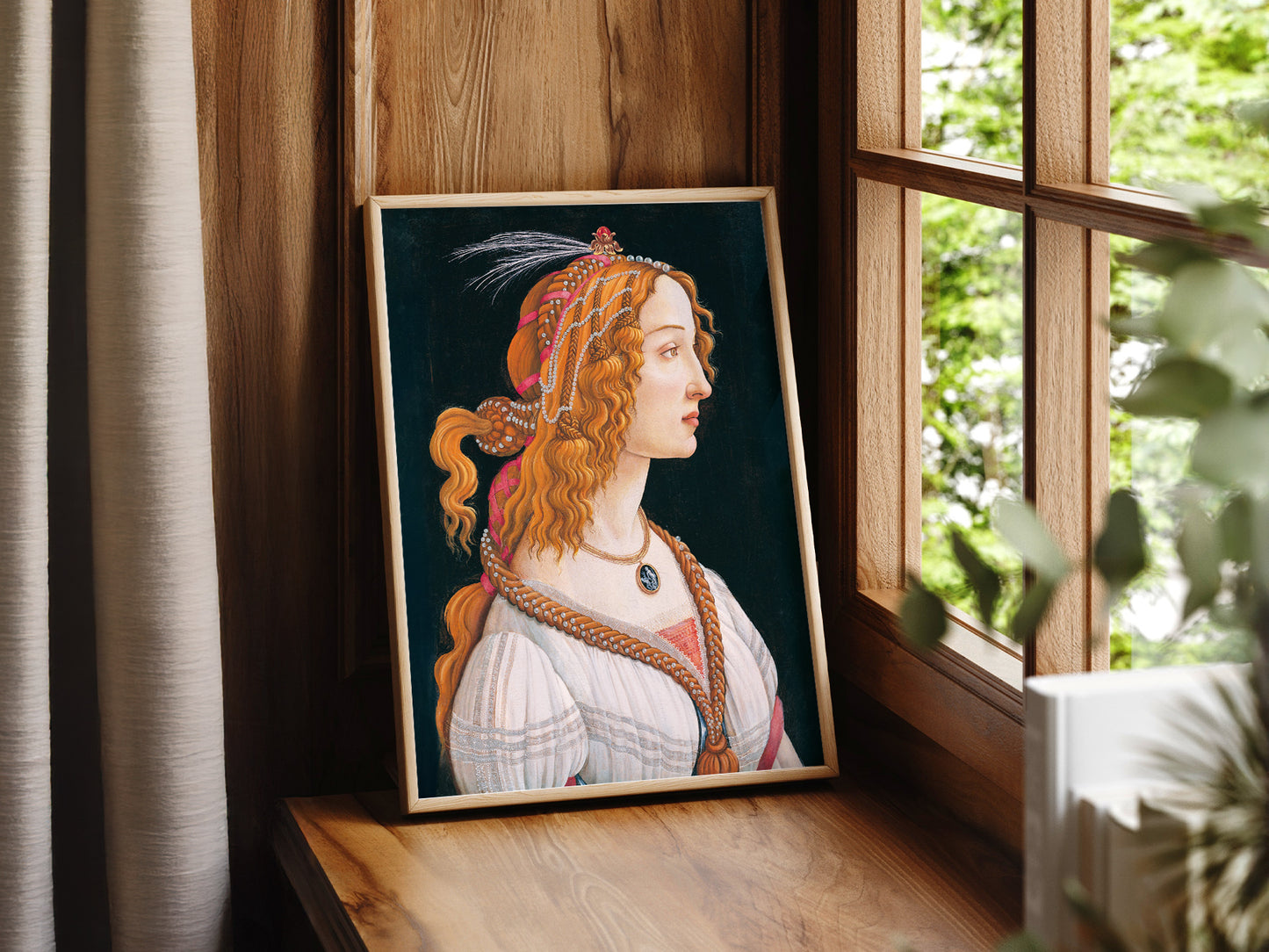 Sandro Botticelli Simonetta Vespucci in a light-filled Japandi-inspired living space