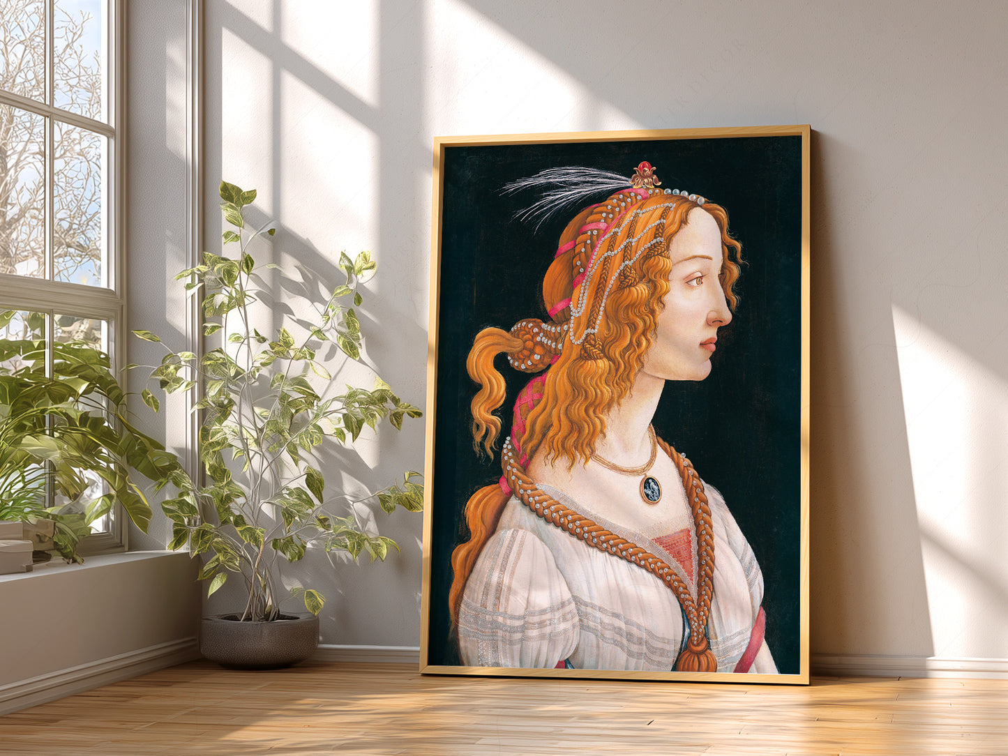 Sandro Botticelli Simonetta Vespucci wall art in a cozy home study or reading room