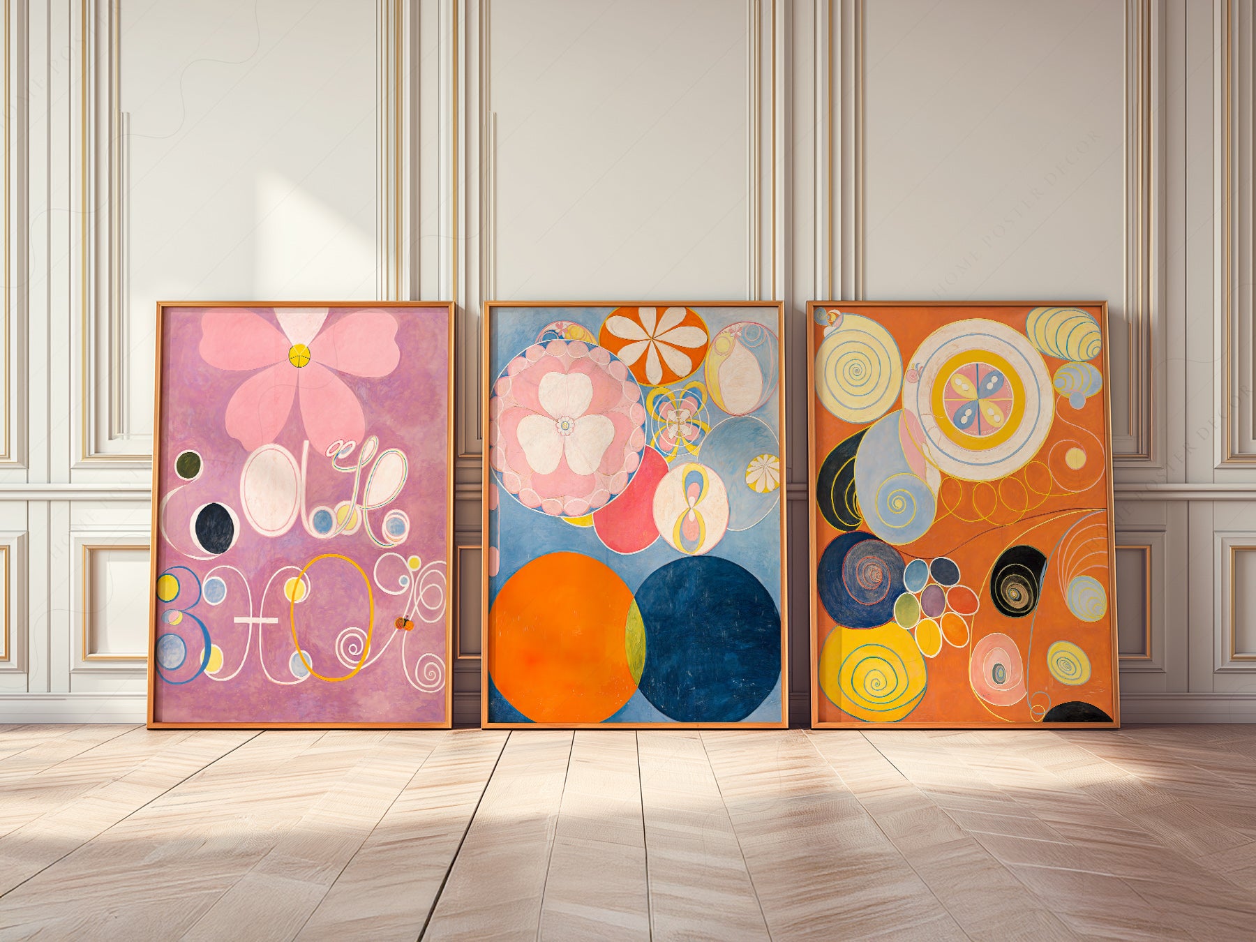 Hilma af Klint art print as wall decor in a minimalist home office