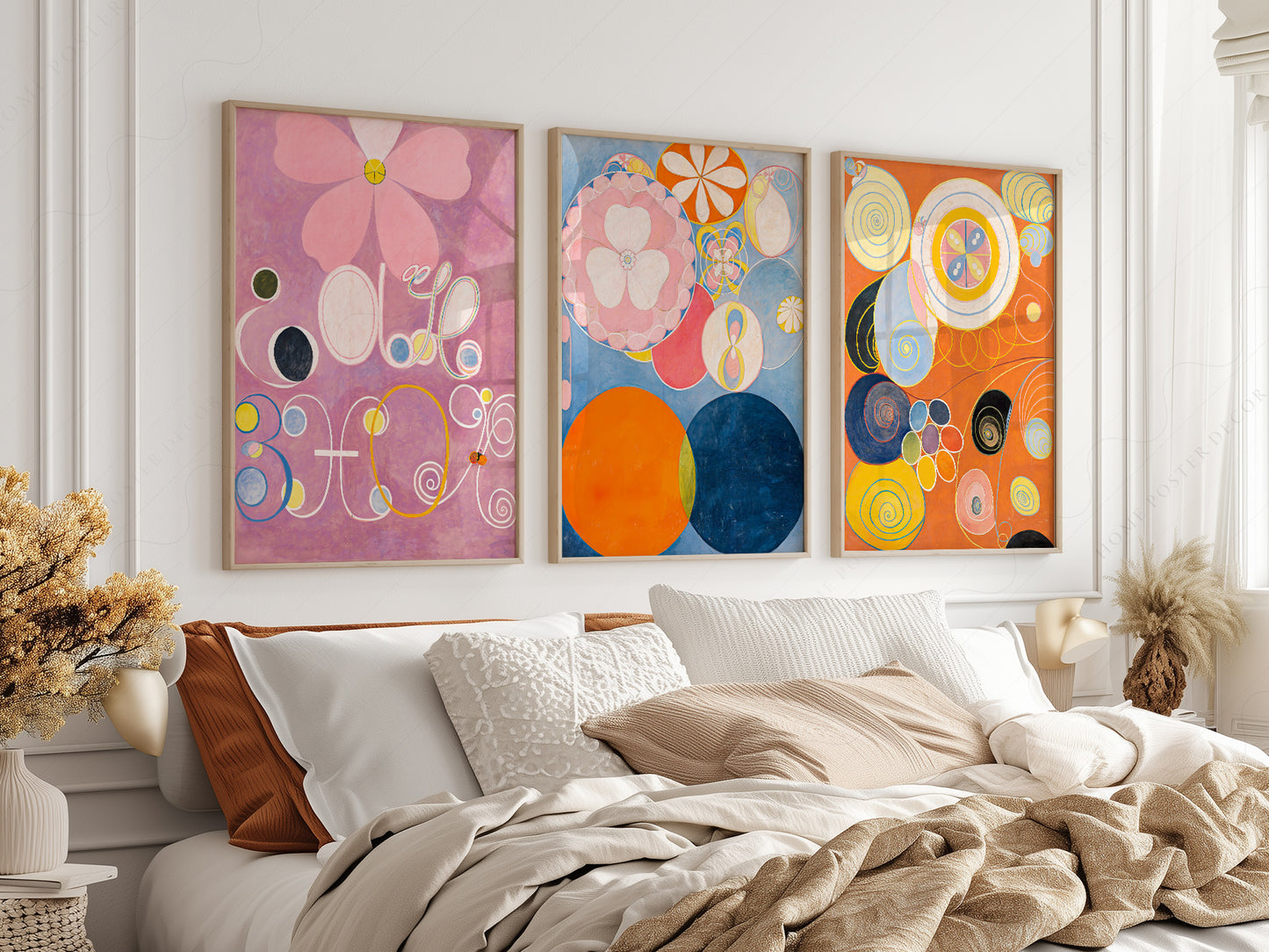 Hilma af Klint art print styled in a Scandinavian bedroom