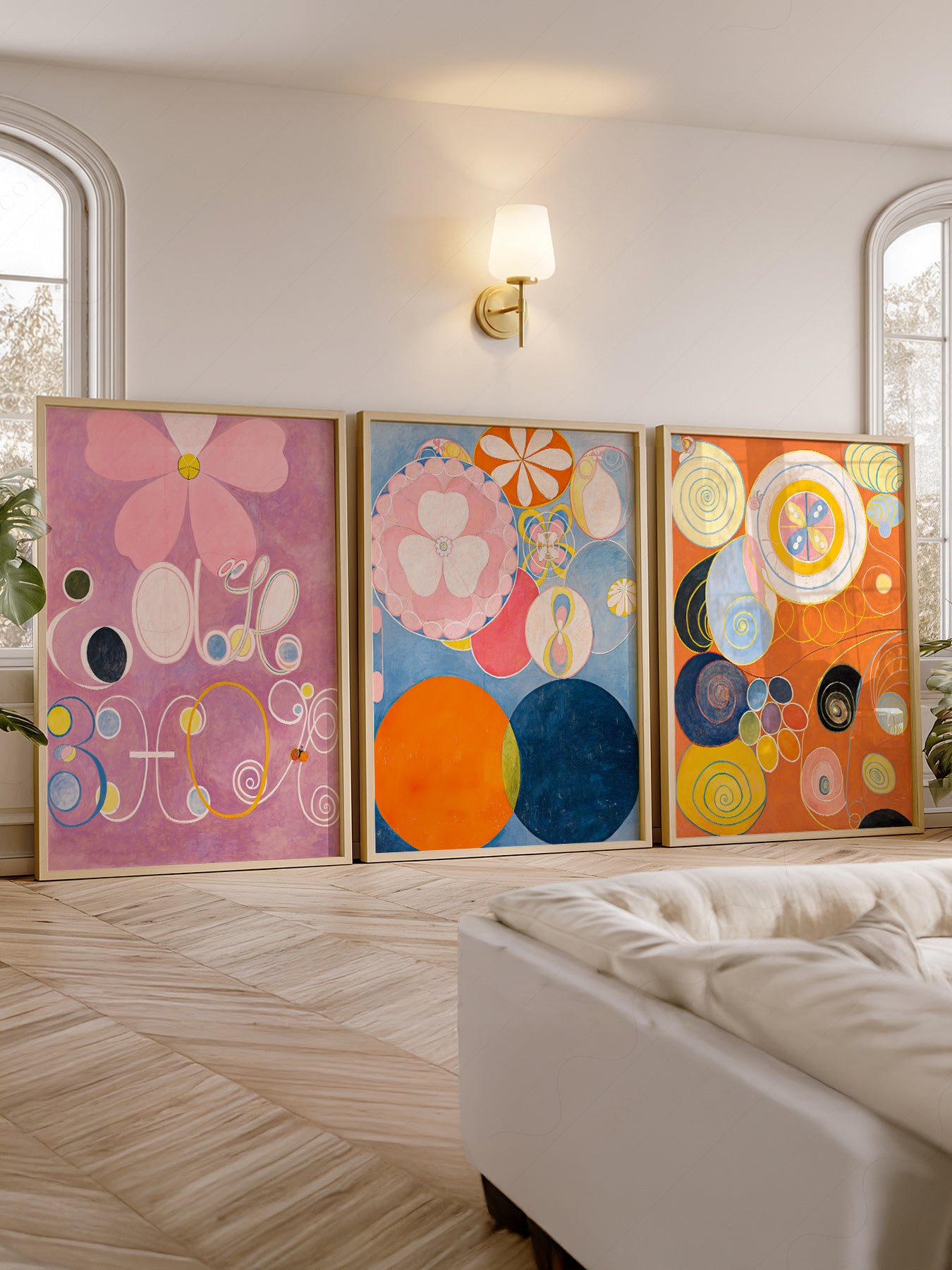 Hilma af Klint wall art in a cozy home study or reading room