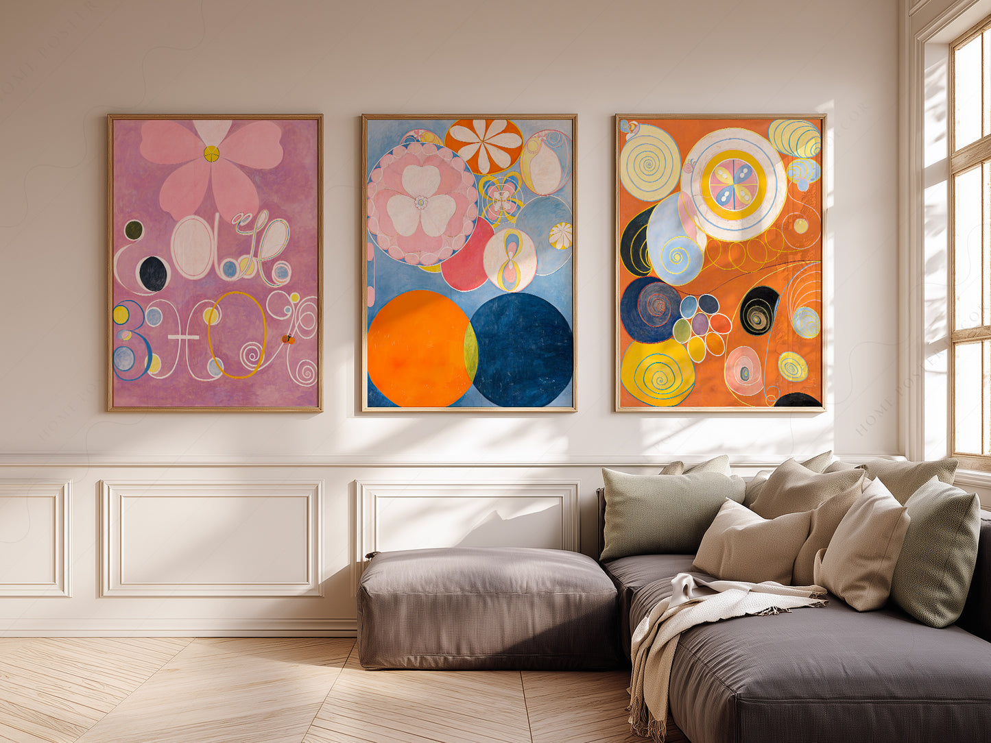Hilma af Klint wall art in a cozy home study or reading room