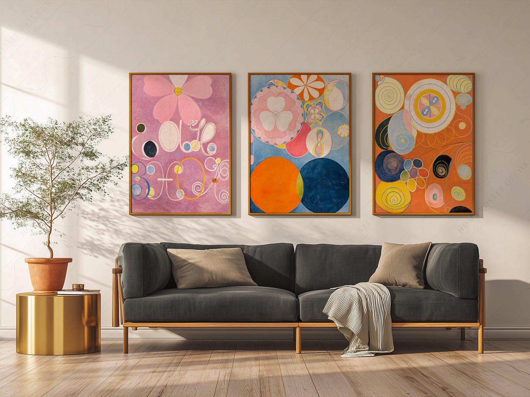 Hilma af Klint The Ten Largest Print print styled in a mid-century modern dining room