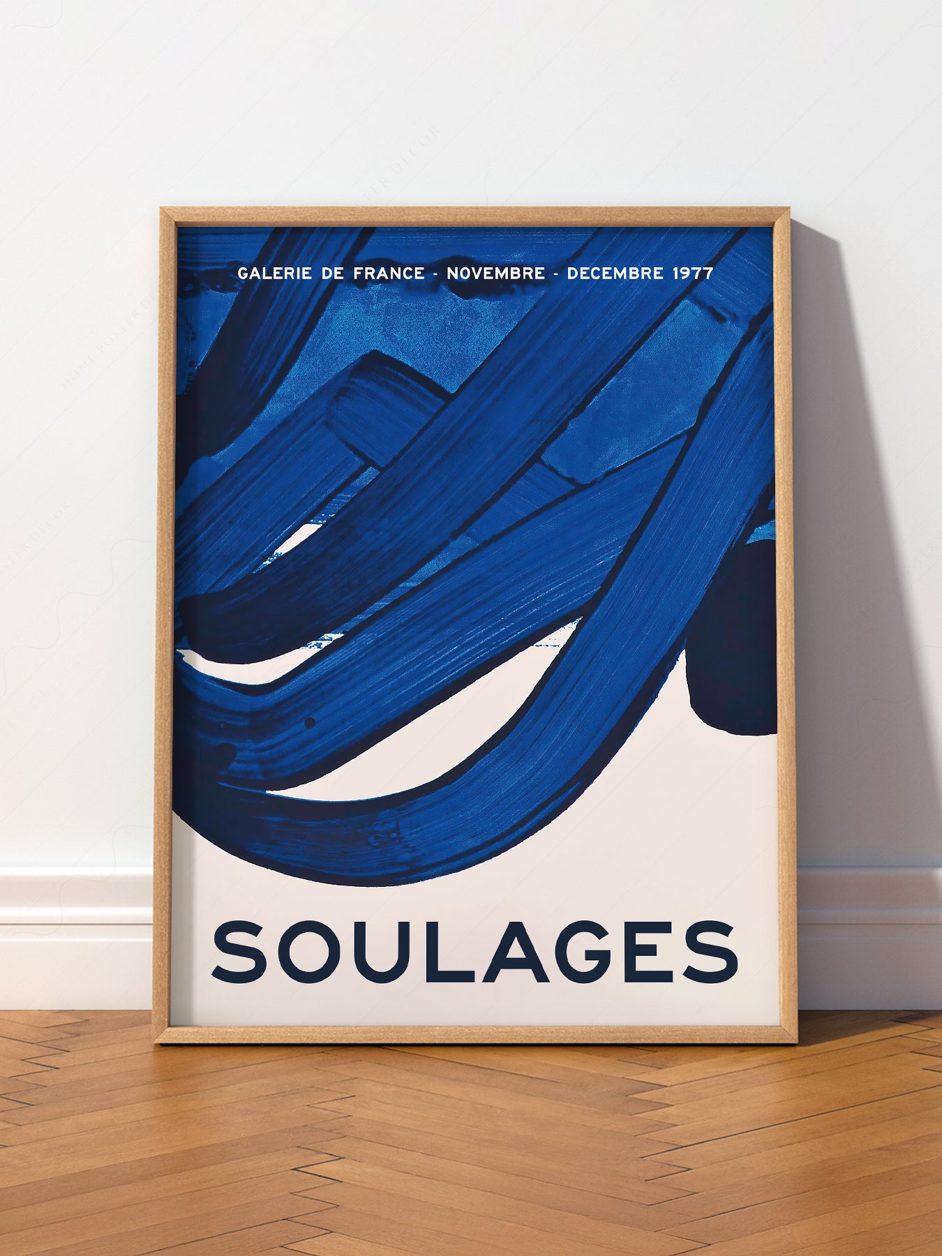 Pierre Soulages Galerie de France 1977 wall art print displayed in a bright modern living room
