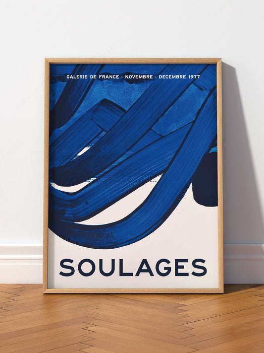 Pierre Soulages Galerie de France 1977 wall art print displayed in a bright modern living room