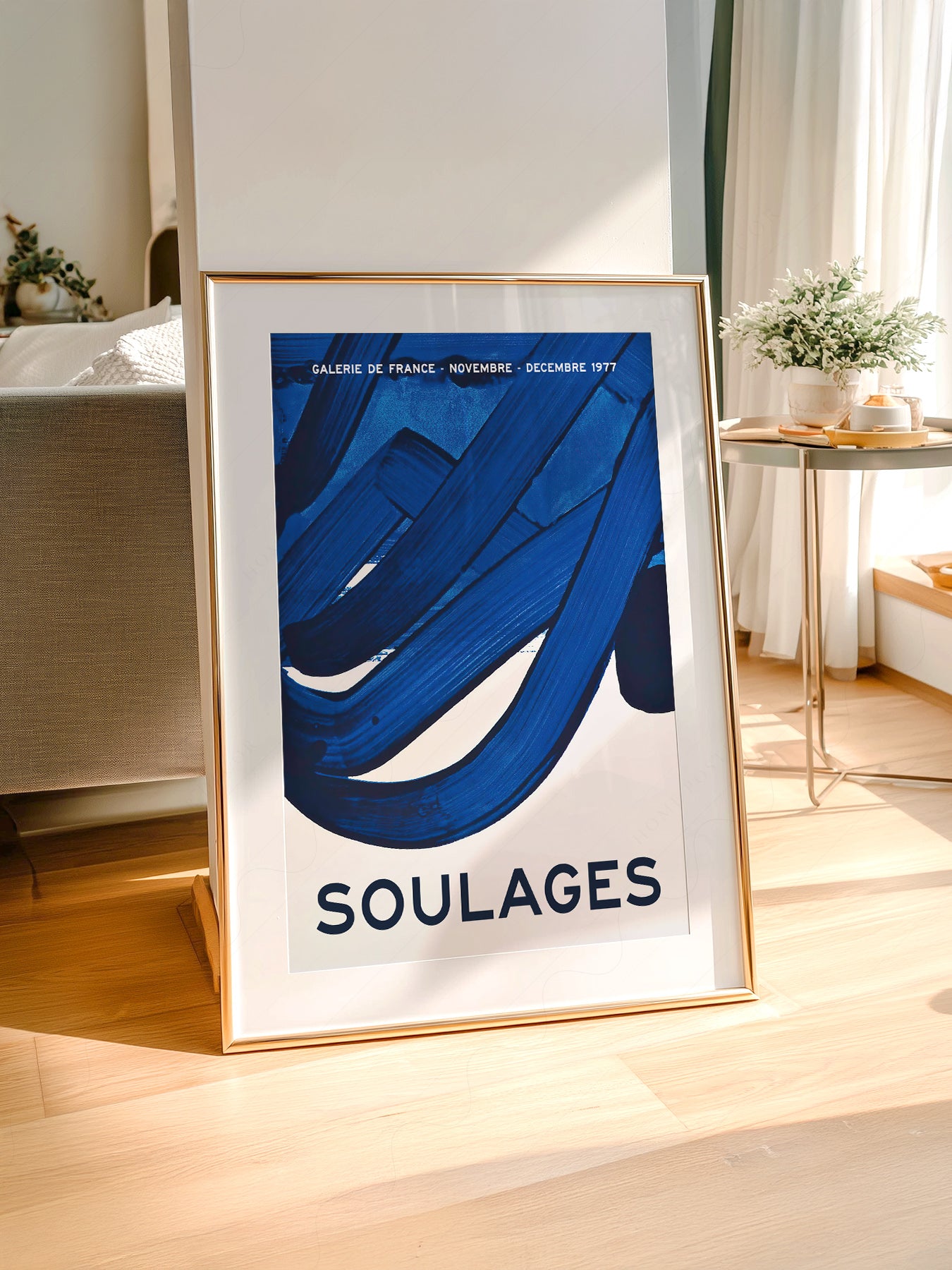 Pierre Soulages Galerie de France 1977 styled in a Scandinavian bedroom